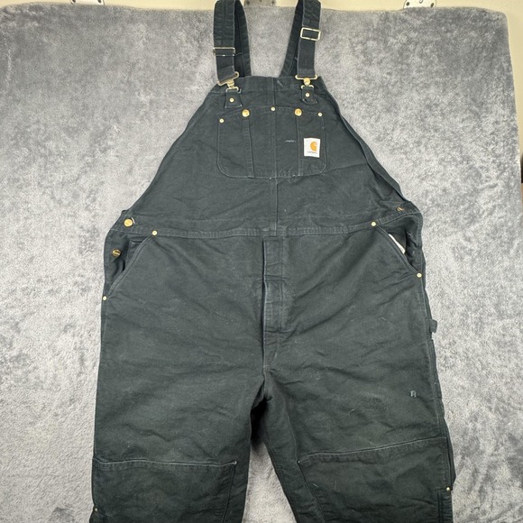 Carhartt Other - VTG Carhartt Bib Overalls Mens 52x31 Black Duble Knee Duck Quilt Lined USA RO2